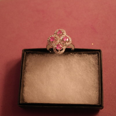 SCHÖNE NATUR! ROSA RUBIN & WEISS CZ STERLING 925 SILBER RING GRÖSSE N-US 6,75