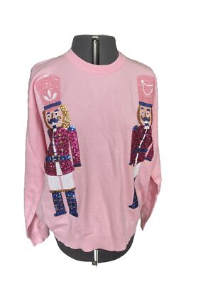 Fantastic Fawn Nutcracker Soft Sweater Oversized, Medium Pink Christmas