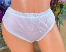 HANES Large SNOW WHITE Silky Smooth Shiny All Nylon Hi Cut Brief Panties NEW