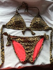 Victorias Secret Leopard BIKINI Set, TOP Sz L 34C/D, BTM Sz S Natural LEOPARD