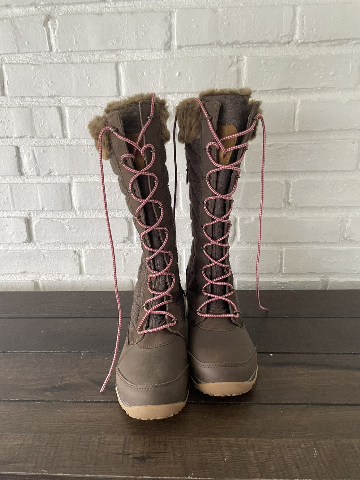 Stivali donna Salomon Hime neve invernali al ginocchio marroni pelliccia sintetica stringati zip 8