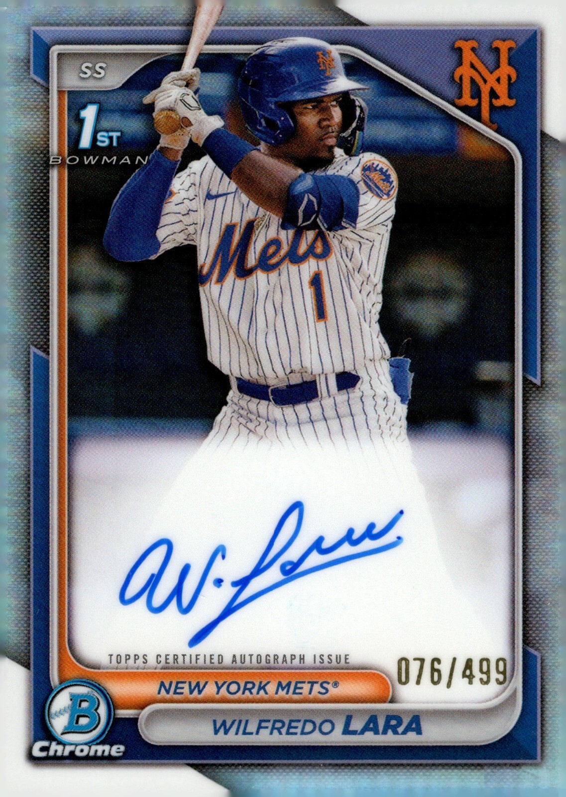 Wilfredo Lara 2024 Bowman Chrome 1st Year Refractor Autograph 76/499 N.Y. Mets