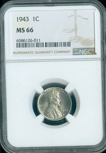 1943 Lincoln Cent Wheat Steel NGC MS66 Quality
