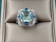 Sterling Silver Ring w Aquamarine Center Stone  Blue Topaz Accents: Size 7.25