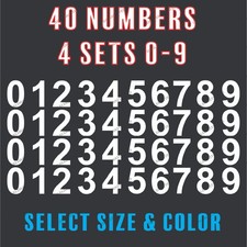 0-9 Numbers Vinyl Sticker Decals - Set of 40 - Select Color Size 2" thru 4"