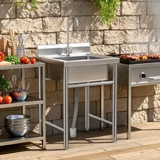 Outdoor Stainless Steel Utility Sink, Freestanding Kitchen Single Bowl Sink
