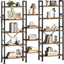 Triple 5 Tier Bookshelf, Industrial Book Shelf Book Case, Wide Bookcase with 14