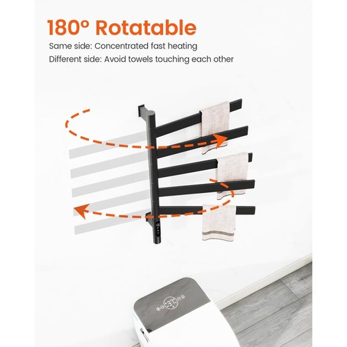Smart beheizter Handtuchhalter, schwarz, Edelstahl, Wandmontage, 16,46" L x 16,46" B - Bild 5 von 9