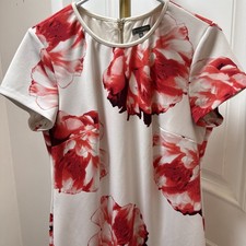 Vince Camuto Bright Red/White Floral Dress Size 10 Full Back Zip Lined Short Sl