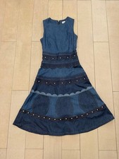 RED VALENTINO denim Scallop A-line beads Dress Women Size 40 Dark blue