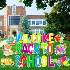 17 Pieces Welcome Back to School Yard Sign Lawn Decor Waterproof Back to Scho...