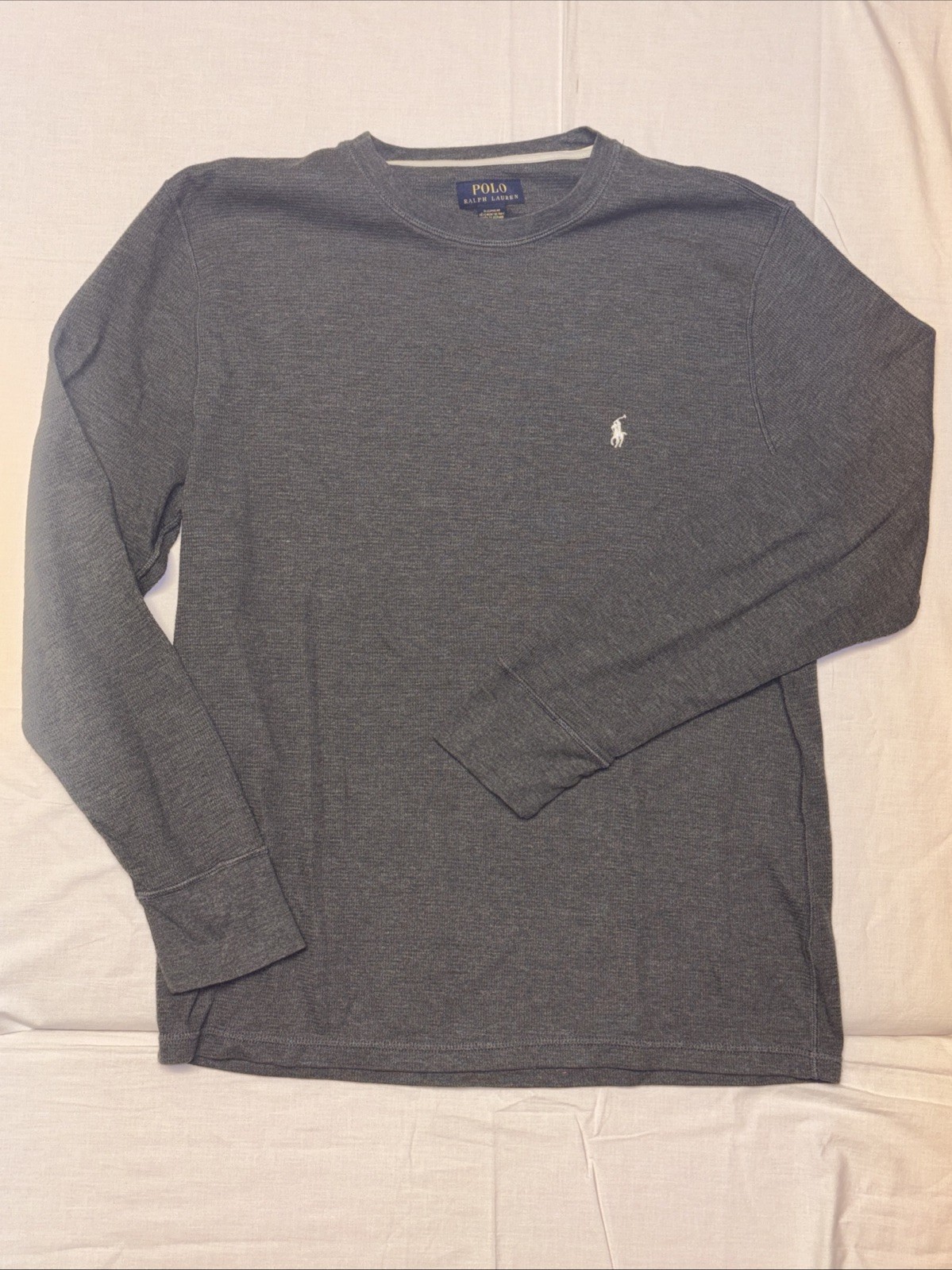 PONY Polo Ralph Lauren maglia waffle morbida uomo XL grigia manica lunga girocollo