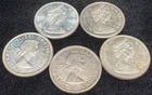 Lot of 5 Canadian Silver Dollars 1957-1967