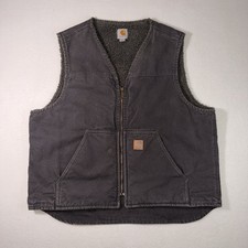 Carhartt V26 BLK Distressed Duck Canvas Sherpa Lined Work Vest Black Men  s XL
