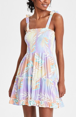 Miken X6407 Juniors' Smoked Ruffle-Trim Dress Swim Cover-up, Crocus Petal, L