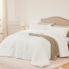 Queen Comforter Sets Beige,3PCS Soft Lightweight Breathable Bedding Comforter