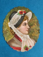 Oblat Błyszczący obraz Litho Die Cut Chromo DAMSKI PORTRET OWALNY około 1900 roku