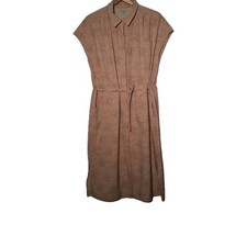 REI Coop Sun Up Dress Large Tan Geometric Active Sporty Gorpcore Button Stretch
