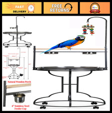 Sturdy Wrought Iron Parrot Play Perch Gym Stand with Rolling Wheels  Stainless