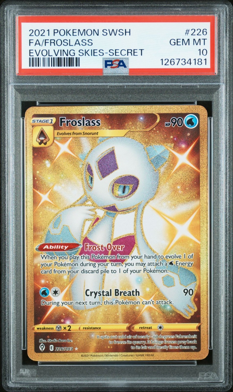 PSA 10 GEM MINT - POKEMON SWSH EVOLVING SKIES - FROSLASS 226/203 SECRET RARE