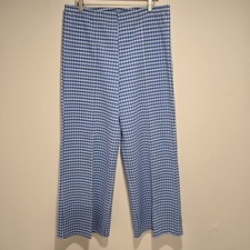 True Vintage 70s Sears Pants Womens 18 Wide Leg Blue Gingham Plaid Leisure USA