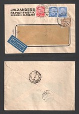 Germany Perfin JW Zanders Bergisch Gladbach To Tehran 1937 Cover. Hindenburg