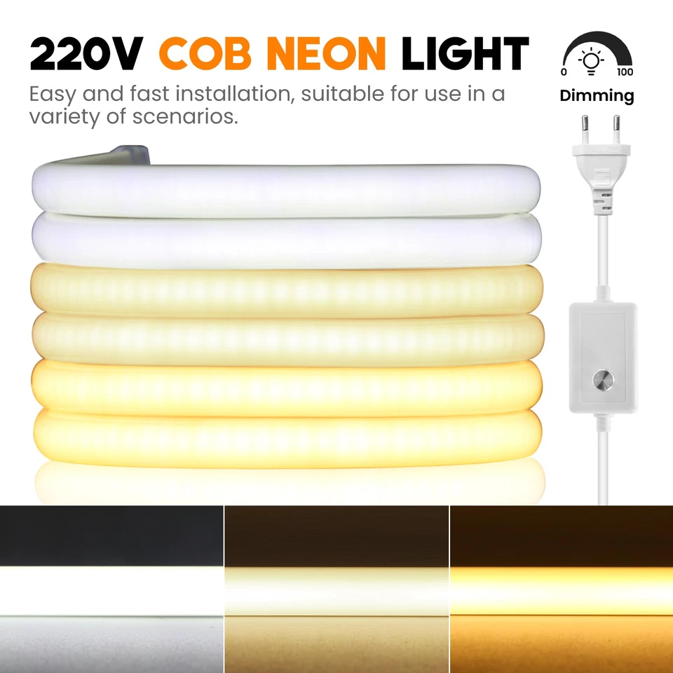 COB LED Streifen Stripe Band 230V 288LEDs/m Dimmbar Lichtschlauch Leiste Kette - Bild 2 von 4