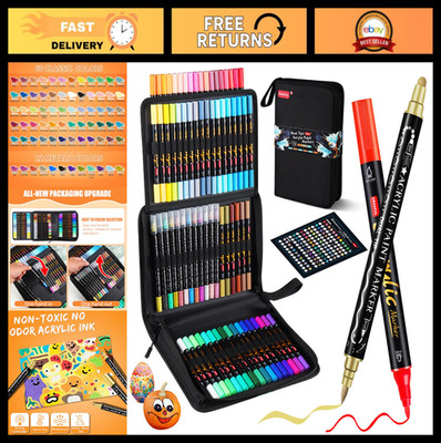72 Pc Dual Tip Acrylic Paint Pens - Waterproof Metallic Markers for Rock, Fabric