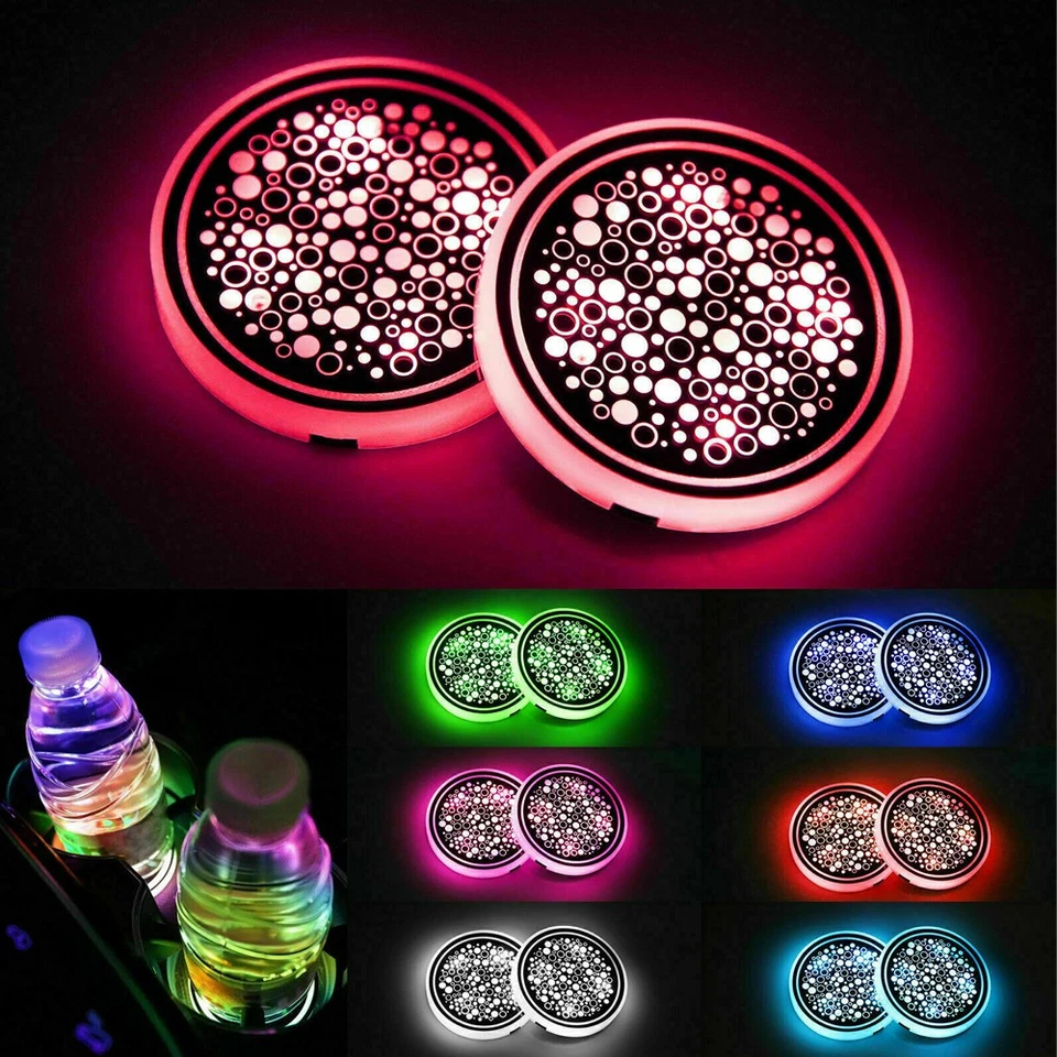 RGB LED Car Cup Holder Lights Mat Pads Drink Coaster Atmosphere Lamp Accessories — 第 4/4 张图片