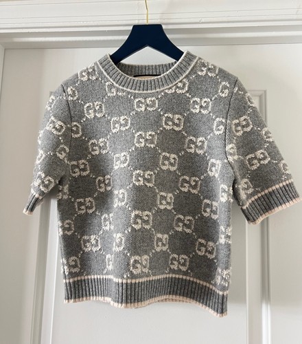 AUTHENTIC GUCCI GG WOOL TOP GRAY SWEATER SIZE L
