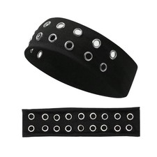 Grommet Headband Women Hollow Eyelets Elastic Punk Style Rivets Y2K Wide Black
