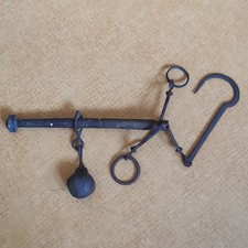 ancienne Balance Romaine Fléau Bois, Fer Forgé Peson Outil Ancien