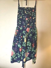 Vintage Apron Now Designs Fruit  Vegetable Print Navy Quilted Bodice