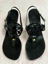 TORY BURCH- Black Patent Leather Miller Kitten Heels Logo Sandals- Sz-9.5M.Brazi