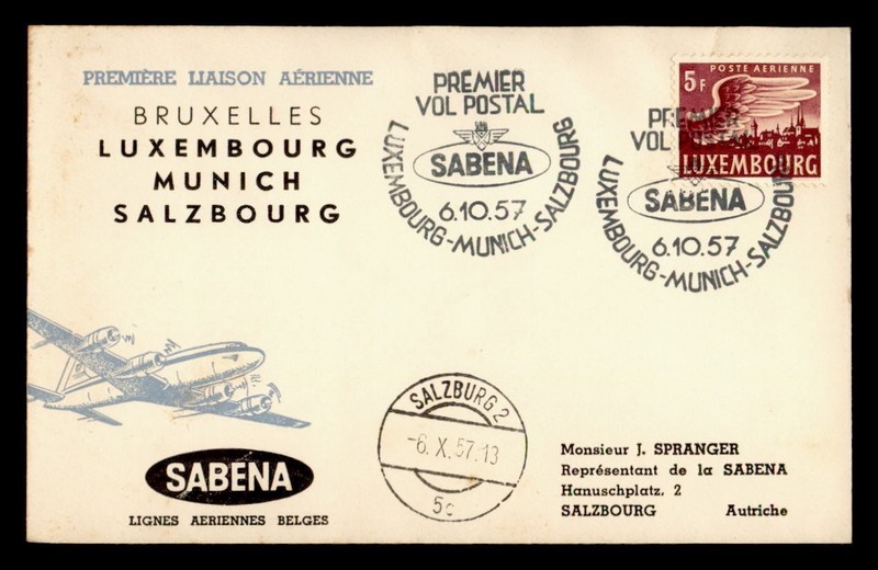 DR WHO 1957 LUXEMBOURG FIRST FLIGHT SABENA TO SALZBURG AUSTRIA R78719