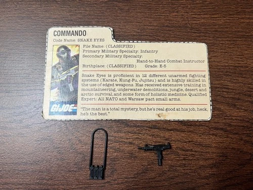 SNAKE EYES v1 1982 G.I. GI Joe Weapon Explosive Pack, Gun & File Card!