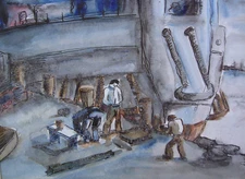 1940s WPA Era Painting Industrial Scene Dock Workers by Charles W. Yeiser