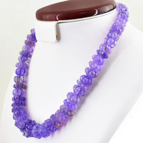 644.00 CTS NATURAL UNTREATED PURPLE AMETHYST ROUND CARVED BEADS NECKLACE (DG) - Picture 1 of 3