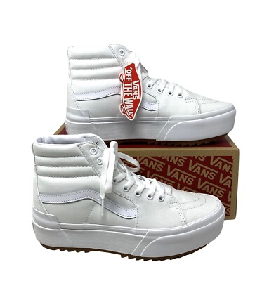 VANS Sk8-Hi Stacked Sneakers White Canvas Women Size Platform