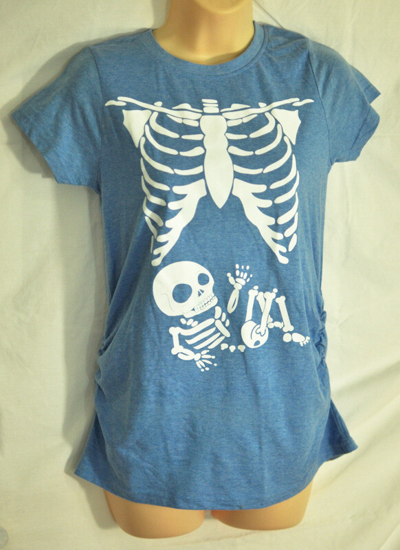 women's Crazy Dog light blue maternity t-shirt size small X-ray baby short slvs
