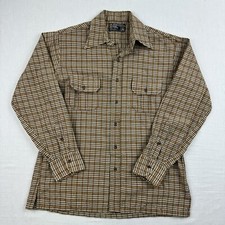 Vintage 1970s Sears Flannel Shirt Adult Medium Brown Plaid Collared Button Up