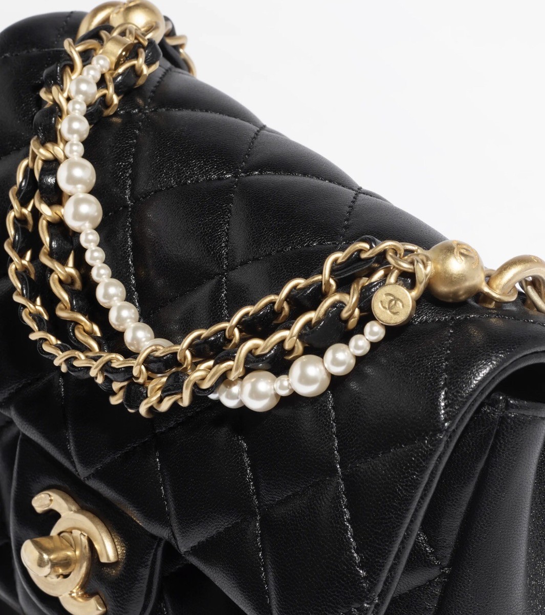 CHANEL 24P Black Mini Flap Bag with Pearls Gold Hardware - 2024