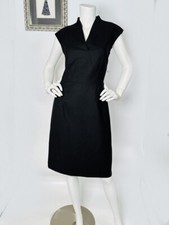 Hugo Boss little black shift cocktail dress v-neck sleeveless knee long 8