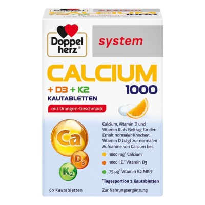 Doppelherz Calcium 1000 + D3 + K2 system Kautabletten, 60 St PZN 15611577  