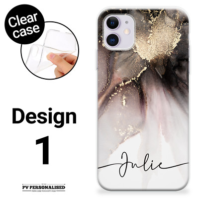 Personalisierte Handyhülle Marmor Name Silikon Cover für iPhone 14 Pro 11 12 13 8