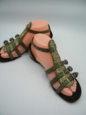 GIUSEPPE ZANOTTI Olive Green Flat Strappy Sandals Sparkle Size 37