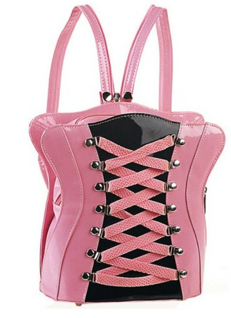 DEMONIA PINK CORSET BACKPACK PURSE HOT TOPIC VINTAGE NEW GOTH FETISH RARE Gothic Studded Faux Leather Rucksack Bag | Ro Rox Boutique  main image 4