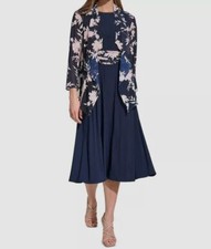 Jessica Howard Women's Blue 2-Pc. Floral-Print Jacket Dress Set Petite Size 4P