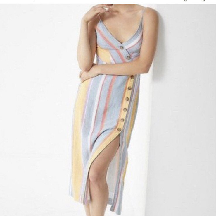 Urban Outfitters Linen Striped Bodycon Midi Dress Button Front Casual XS | eBay Urban Outfitters Linen Striped Bodycon Midi Dress Button Front Casual XS | eBay