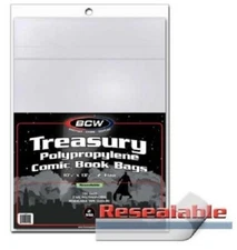 100 BCW Resealable Treasury Polypropylene Comic Book Bags 10 1/2 x13 1/2 Storage